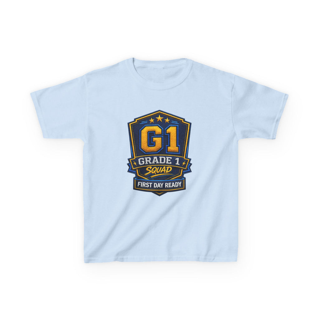 Kids Grade 1 T-Shirt — 'G1 Squad' First Day Ready Back-to-School Graphic Tee