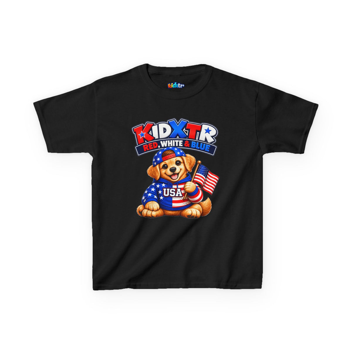 Kidxtr™ Kids Patriotic T-Shirt — 'Red, White & Blue' USA Dog Graphic Tee
