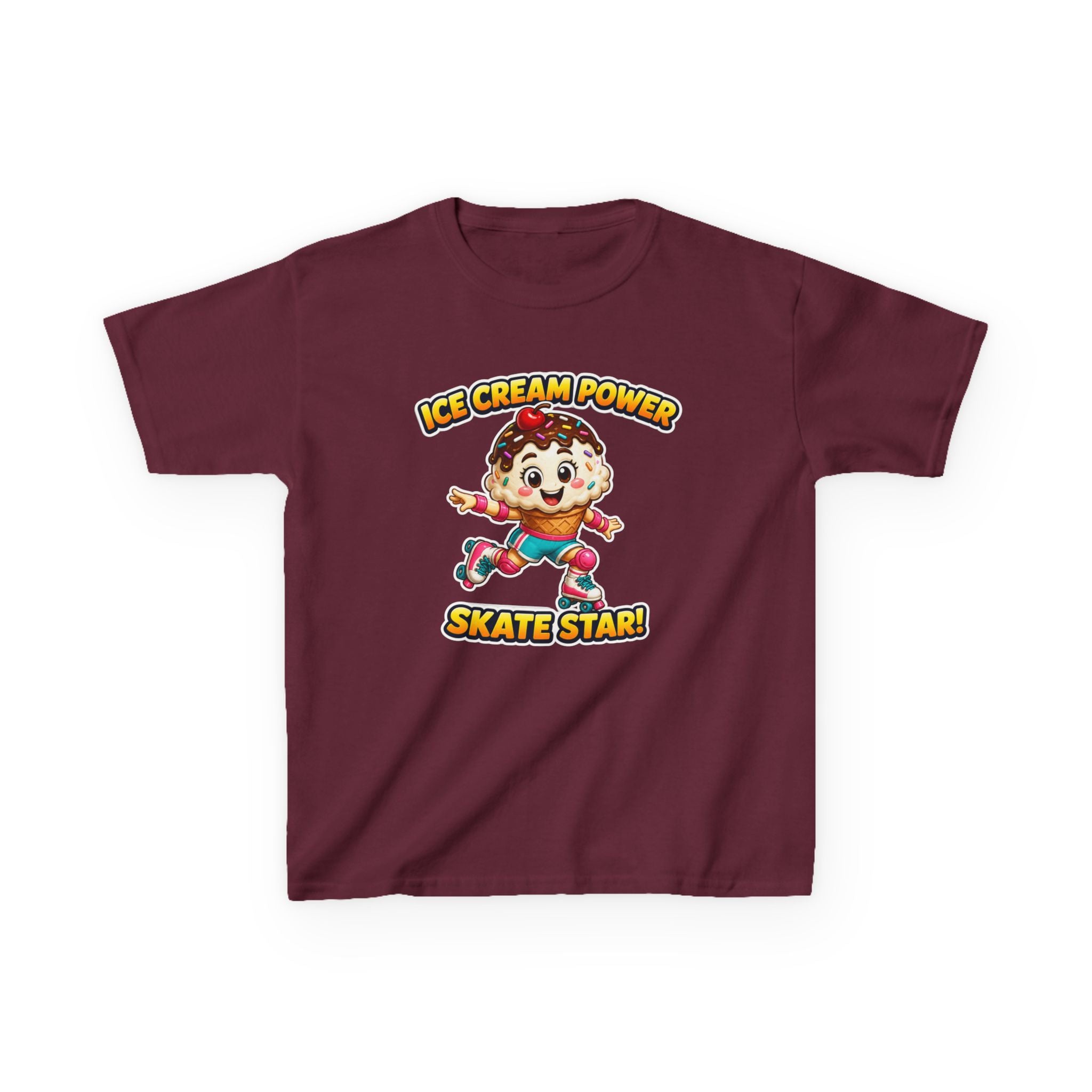 Kids Skate T-Shirt — 'Ice Cream Power Skate Star!' Cute Roller Skater Graphic Tee