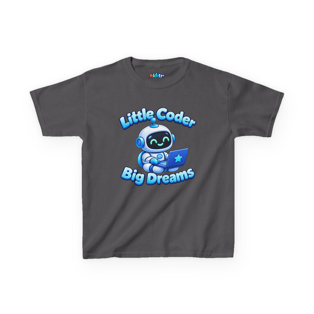 Kidxtr™ Kids Coder T-Shirt — 'Little Coder, Big Dreams' Robot Graphic Tee