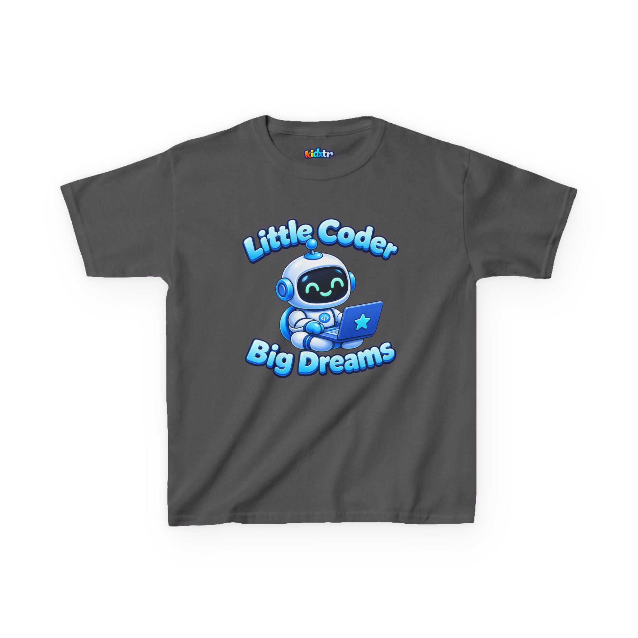 Kidxtr™ Kids Coder T-Shirt — 'Little Coder, Big Dreams' Robot Graphic Tee
