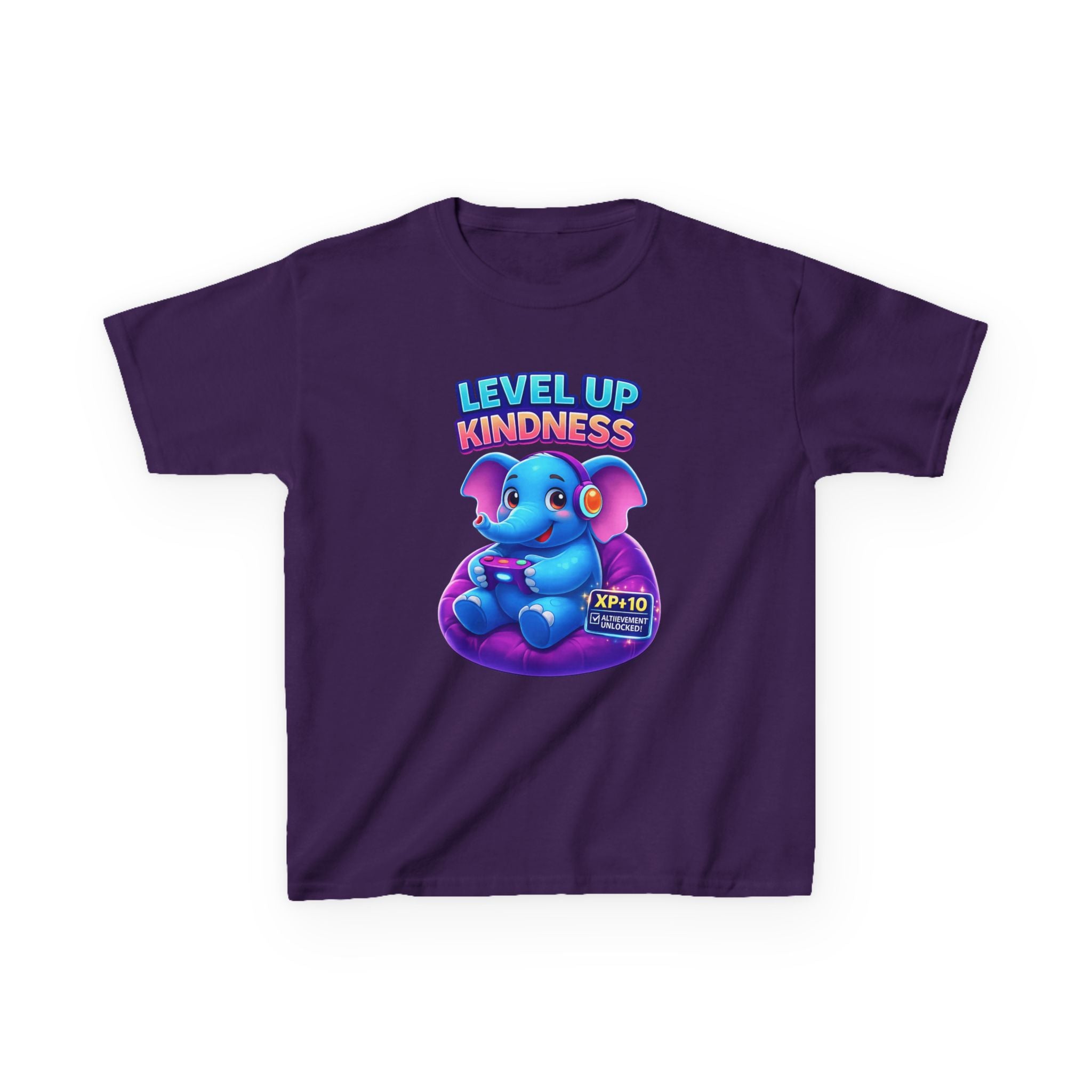 Kids Elephant T-Shirt — 'Level Up Kindness' Cute Gamer Elephant Graphic Tee