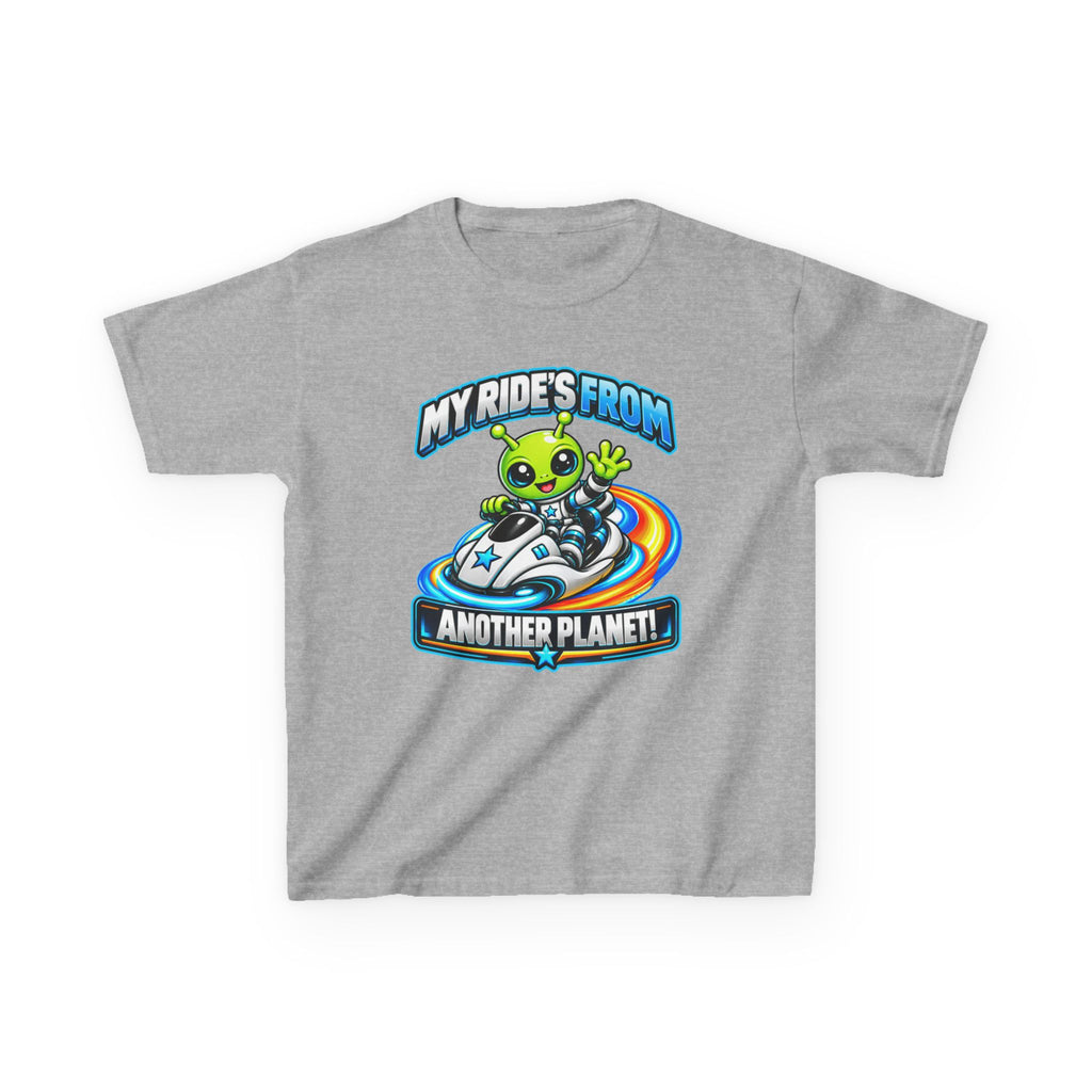 Kidxtr™ Kids Alien T-Shirt — 'My Ride's From Another Planet' Space Rider Graphic Tee