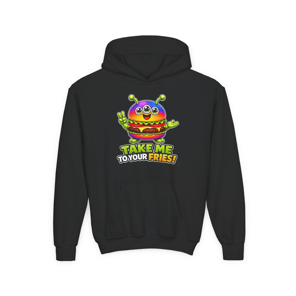 Kidxtr™ Kids Burger Hoodie — 'Take Me to Your Fries' Cartoon Graphic Sweatshirt