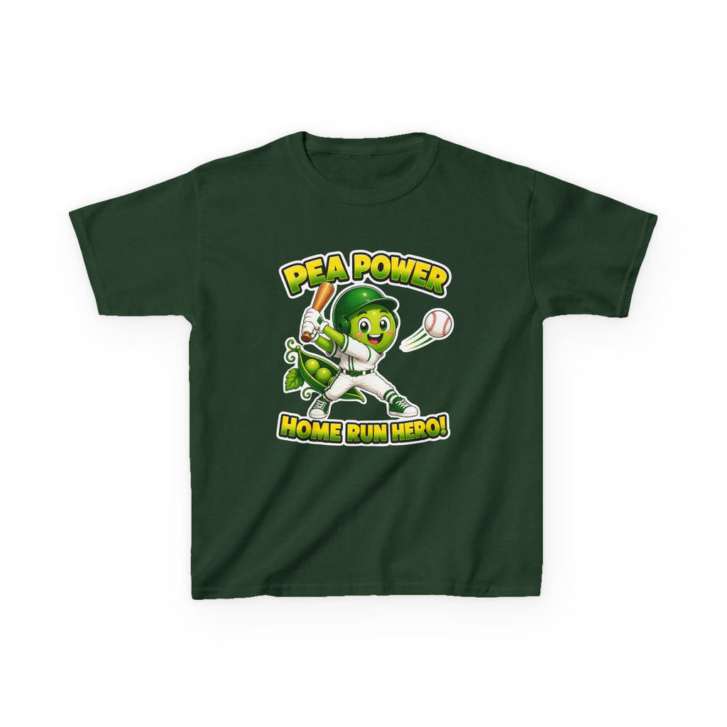Kids Baseball T-Shirt — 'Pea Power Home Run Hero' Graphic Tee