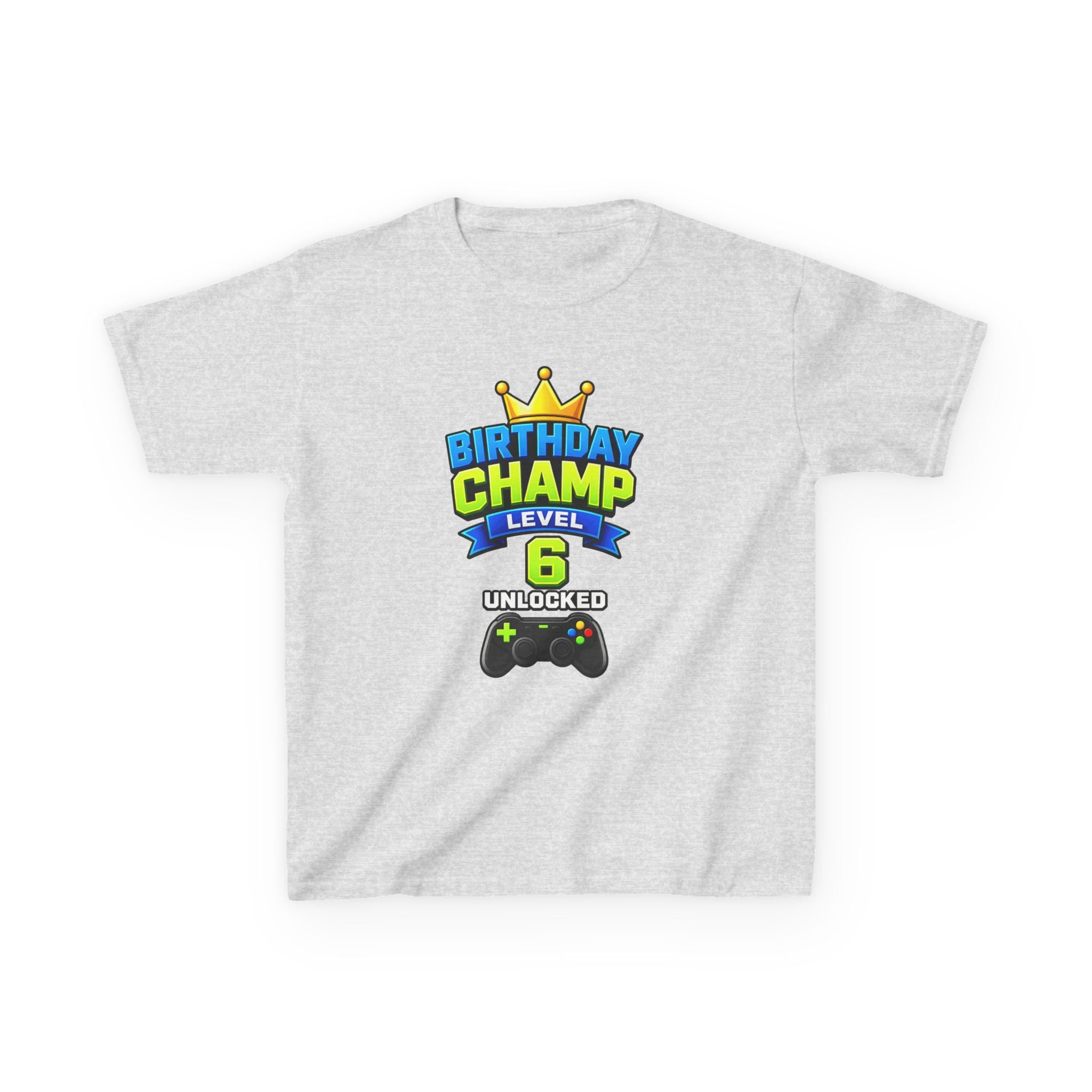 Kids Birthday T-Shirt — 'Birthday Champ' Level 6 Unlocked Gamer Graphic Tee