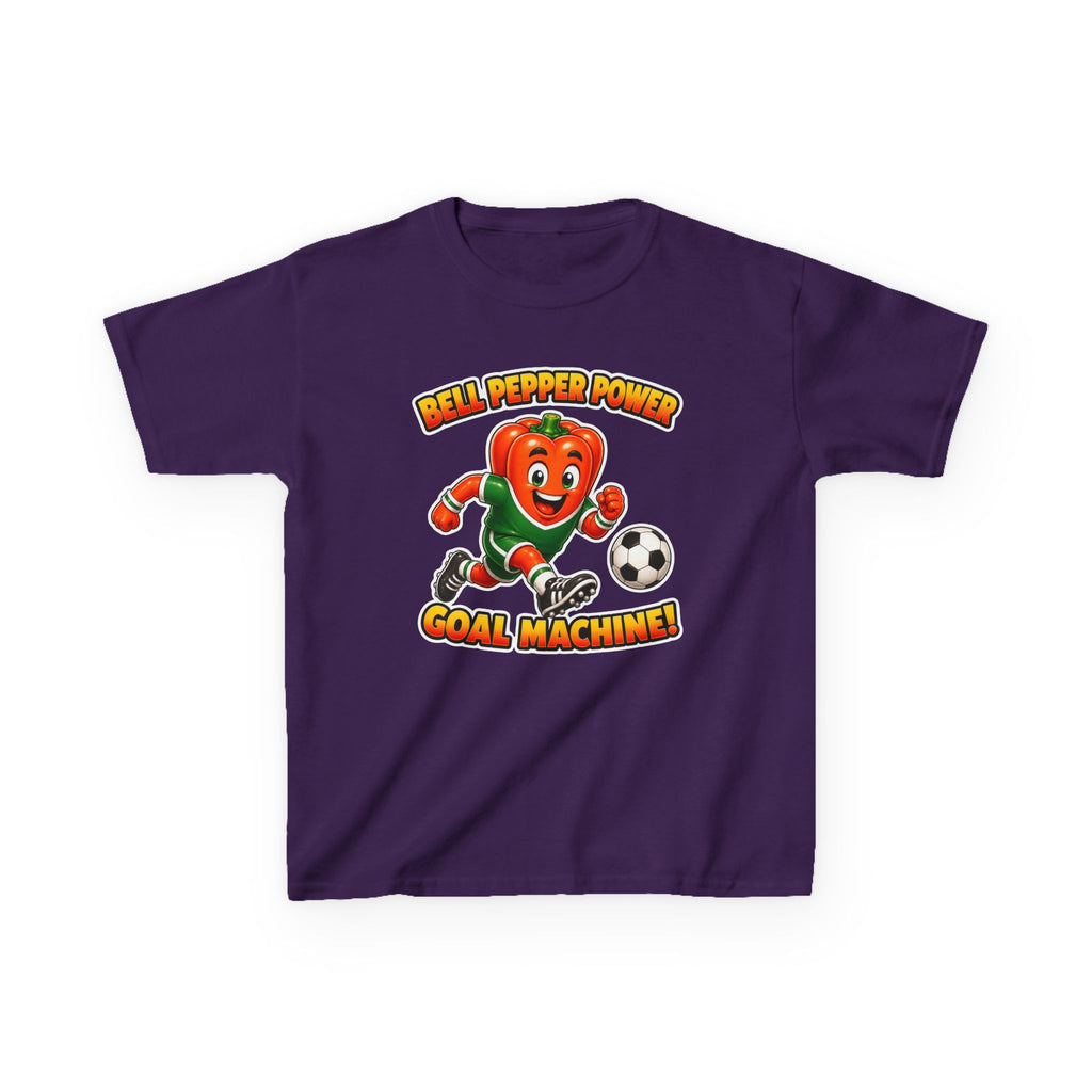 Kids Soccer T-Shirt — 'Bell Pepper Power' Goal Machine Cute Veggie Mascot Graphic Tee