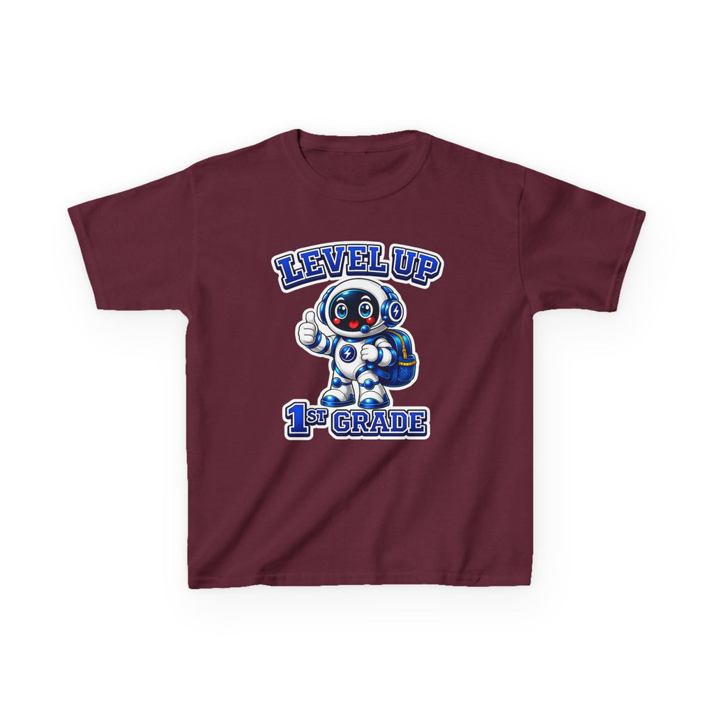 1st Grade Level Up Kids T‑Shirt — Cute Robot Back to School Tee