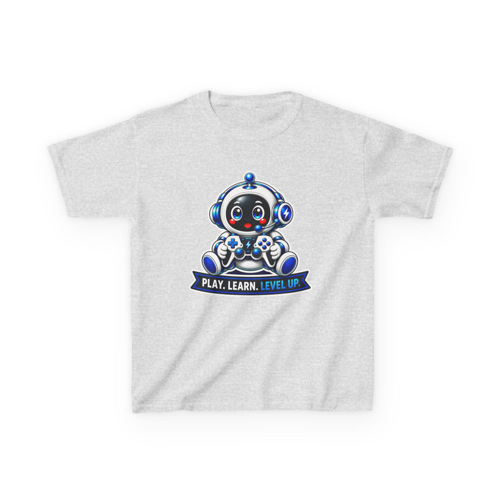 Kids Robot T-Shirt — 'Play. Learn. Level Up.' Cute Gamer Robot Graphic Tee