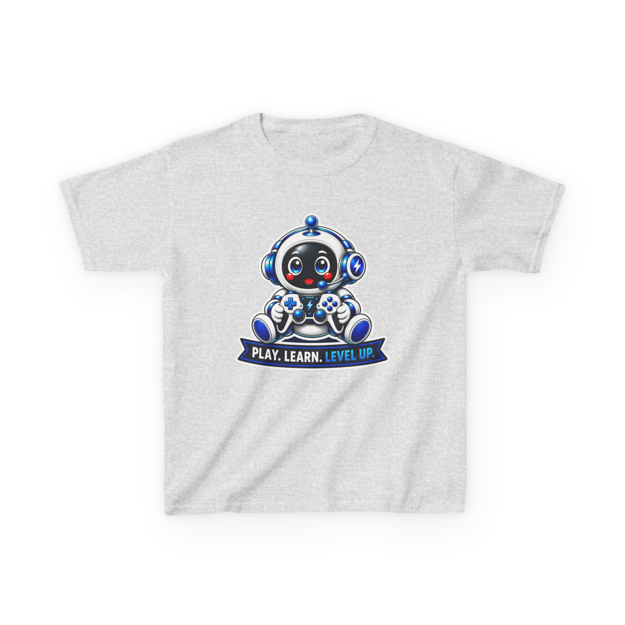 Kids Robot T-Shirt — 'Play. Learn. Level Up.' Cute Gamer Robot Graphic Tee
