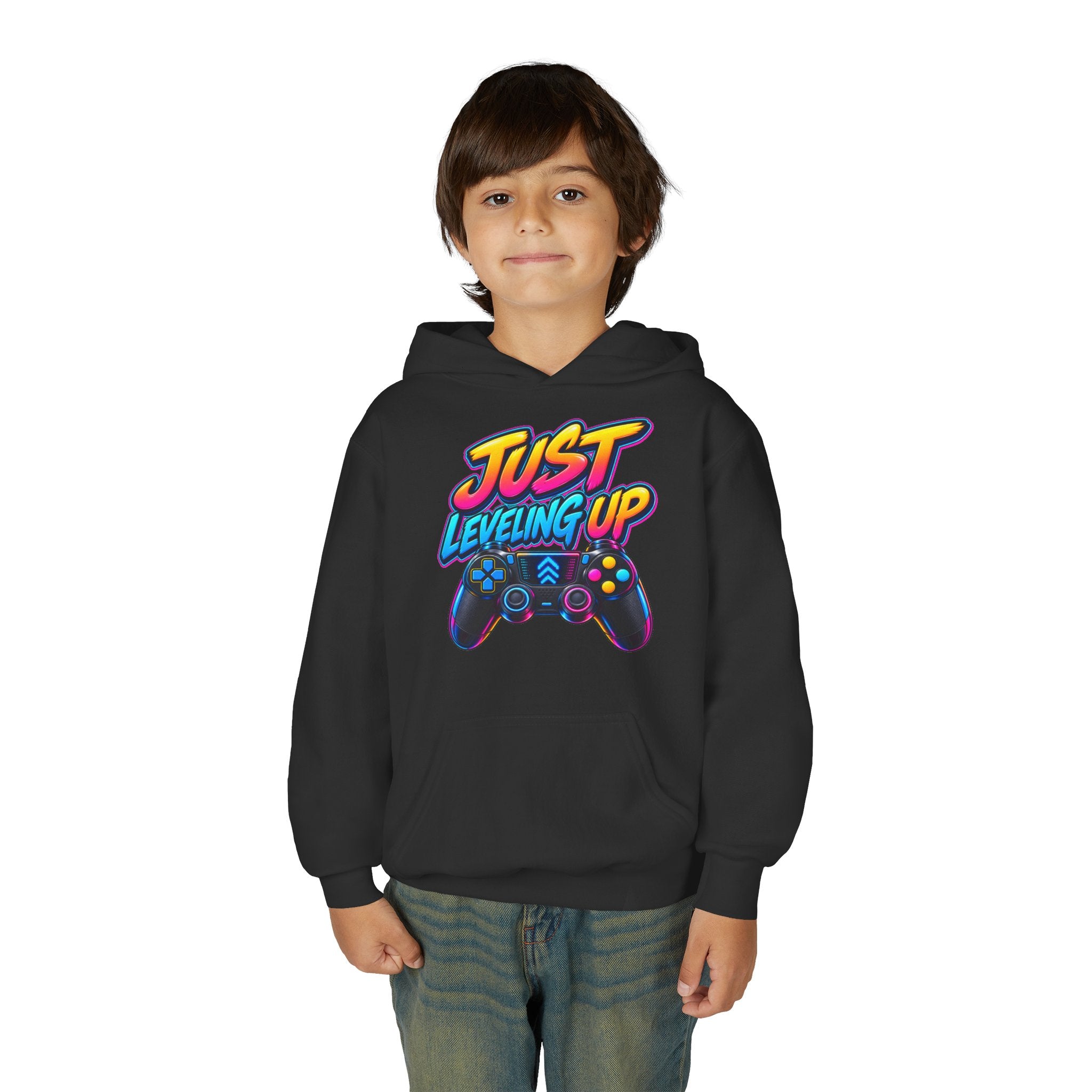 Kidxtr™ Kids Gamer Hoodie — 'Just Level Up' Gamer Graphic Sweatshirt