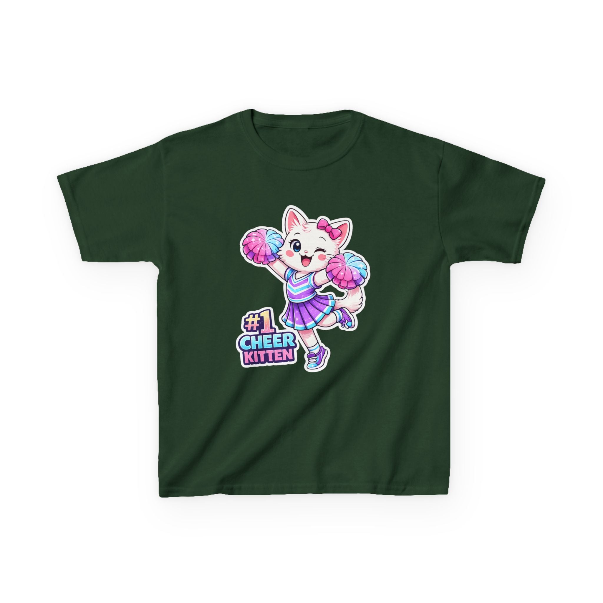 Kids Cheer Kitten T-Shirt — '#1 Cheer Kitten' Cute Cheerleader Cat Graphic Tee