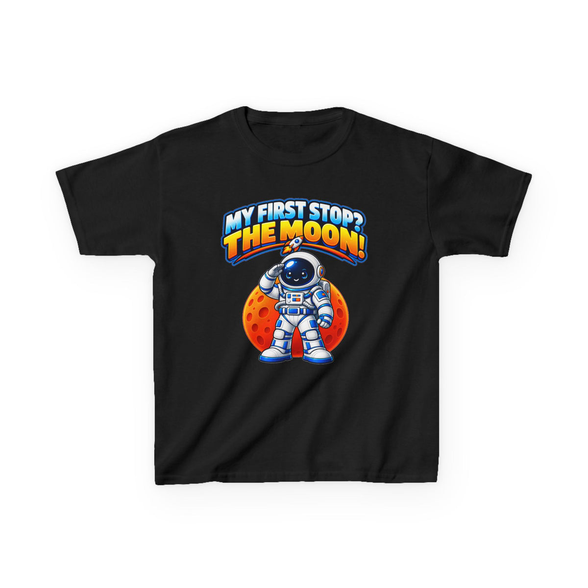 Kidxtr™ Kids Space T-Shirt — 'My First Stop: The Moon' Astronaut Graphic Tee