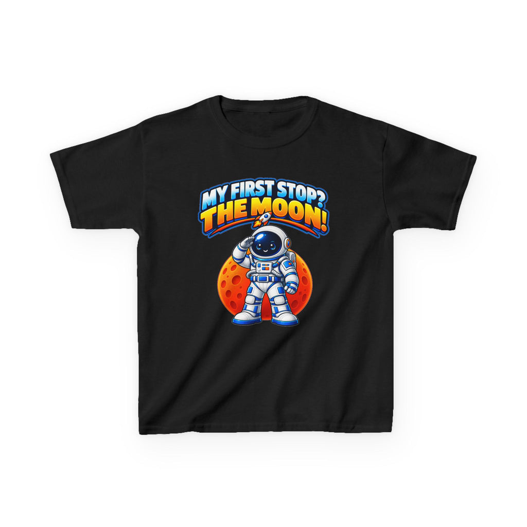 Kidxtr™ Kids Space T-Shirt — 'My First Stop: The Moon' Astronaut Graphic Tee