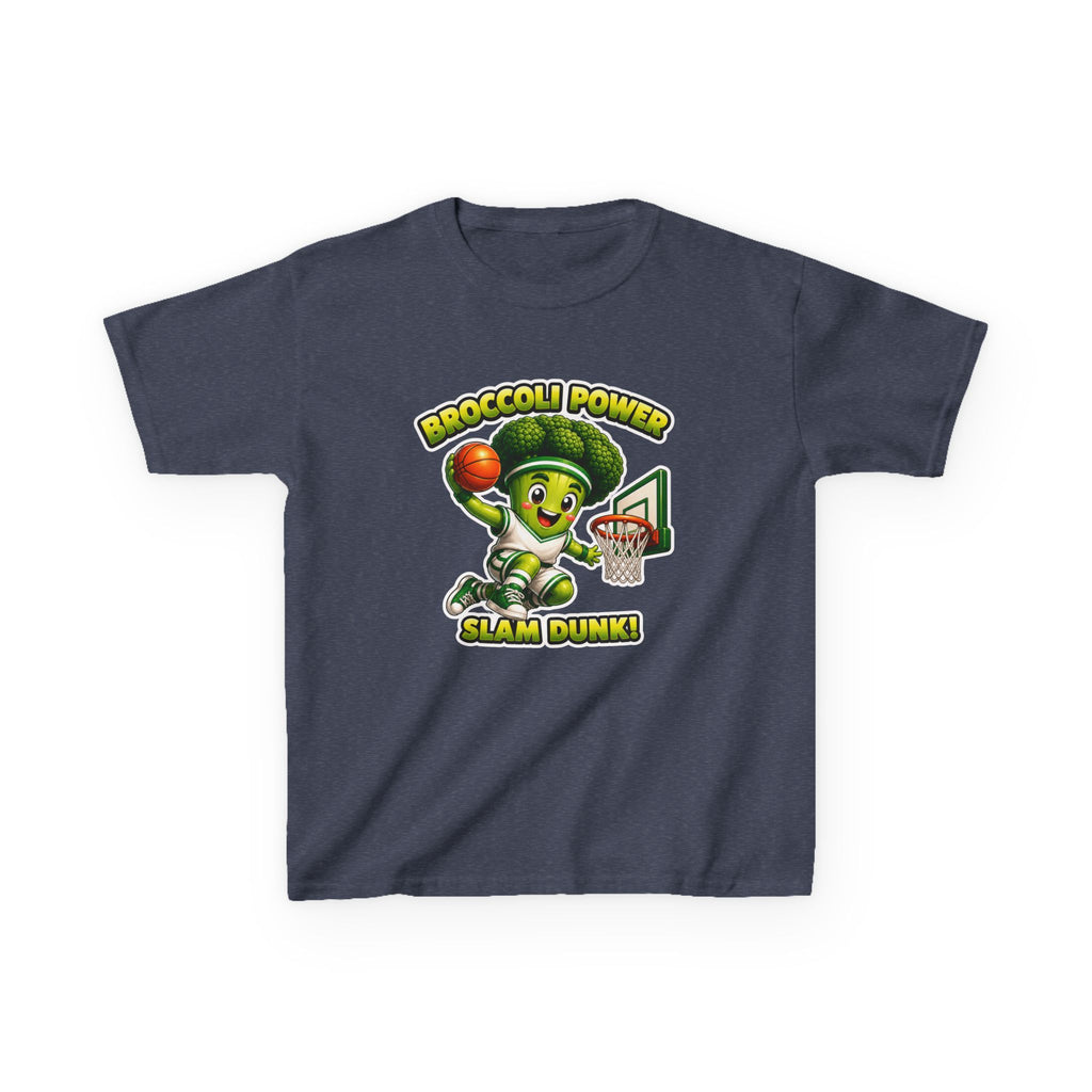 Kids Broccoli T-Shirt — 'Broccoli Power Slam Dunk!' Basketball Veggie Graphic Tee