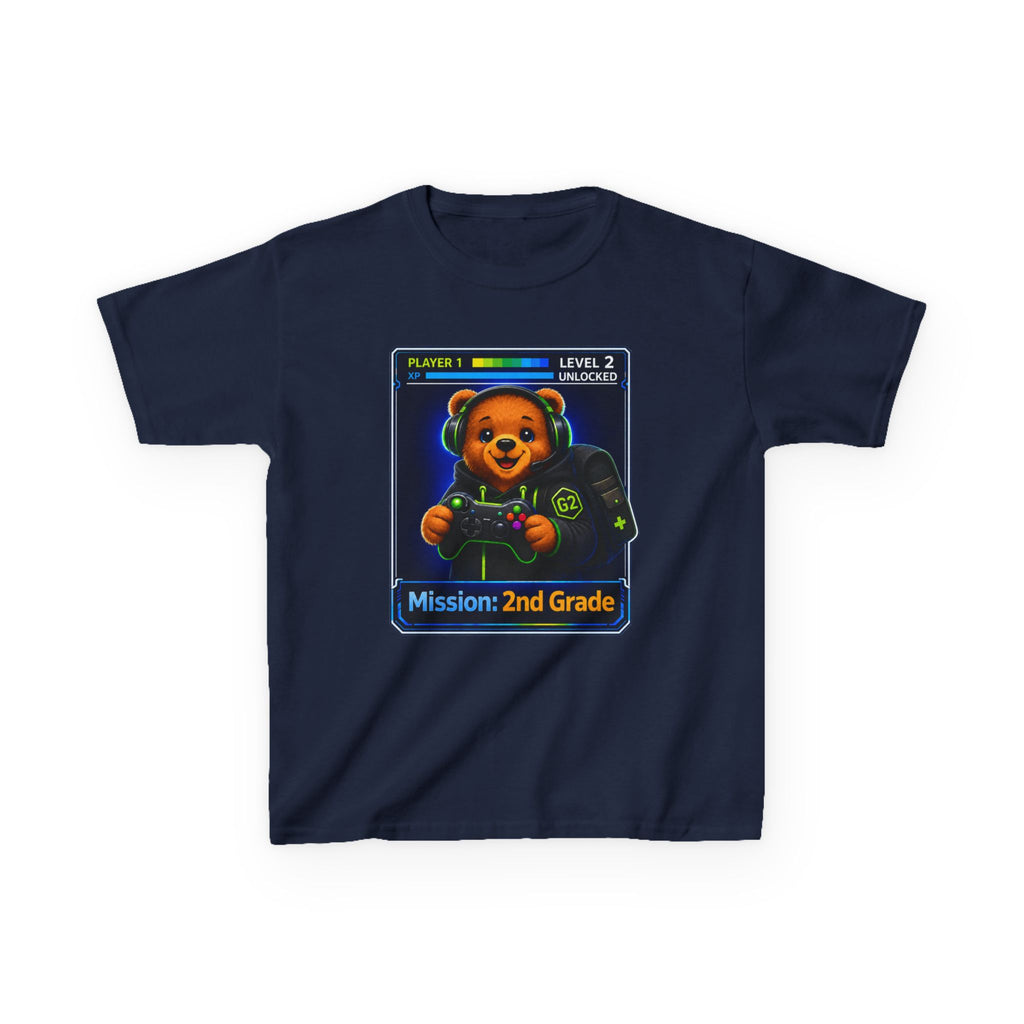 Kids Gaming T-Shirt — 'Mission: 2nd Grade' Gamer Bear Back to School Tee