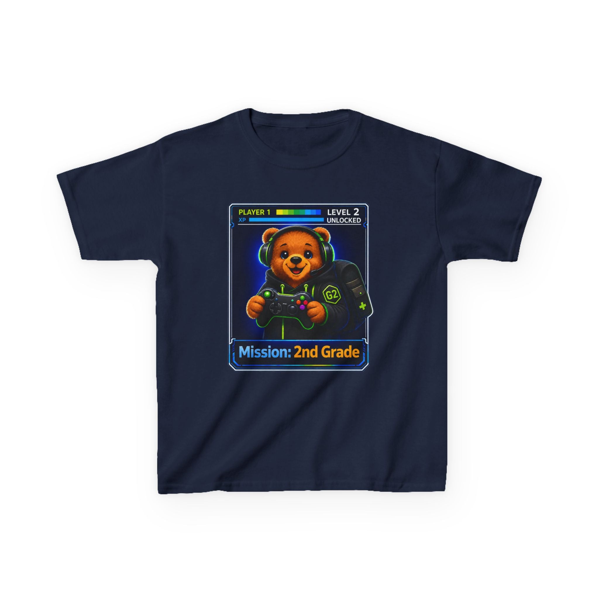 Kids Gaming T-Shirt — 'Mission: 2nd Grade' Gamer Bear Back to School Tee