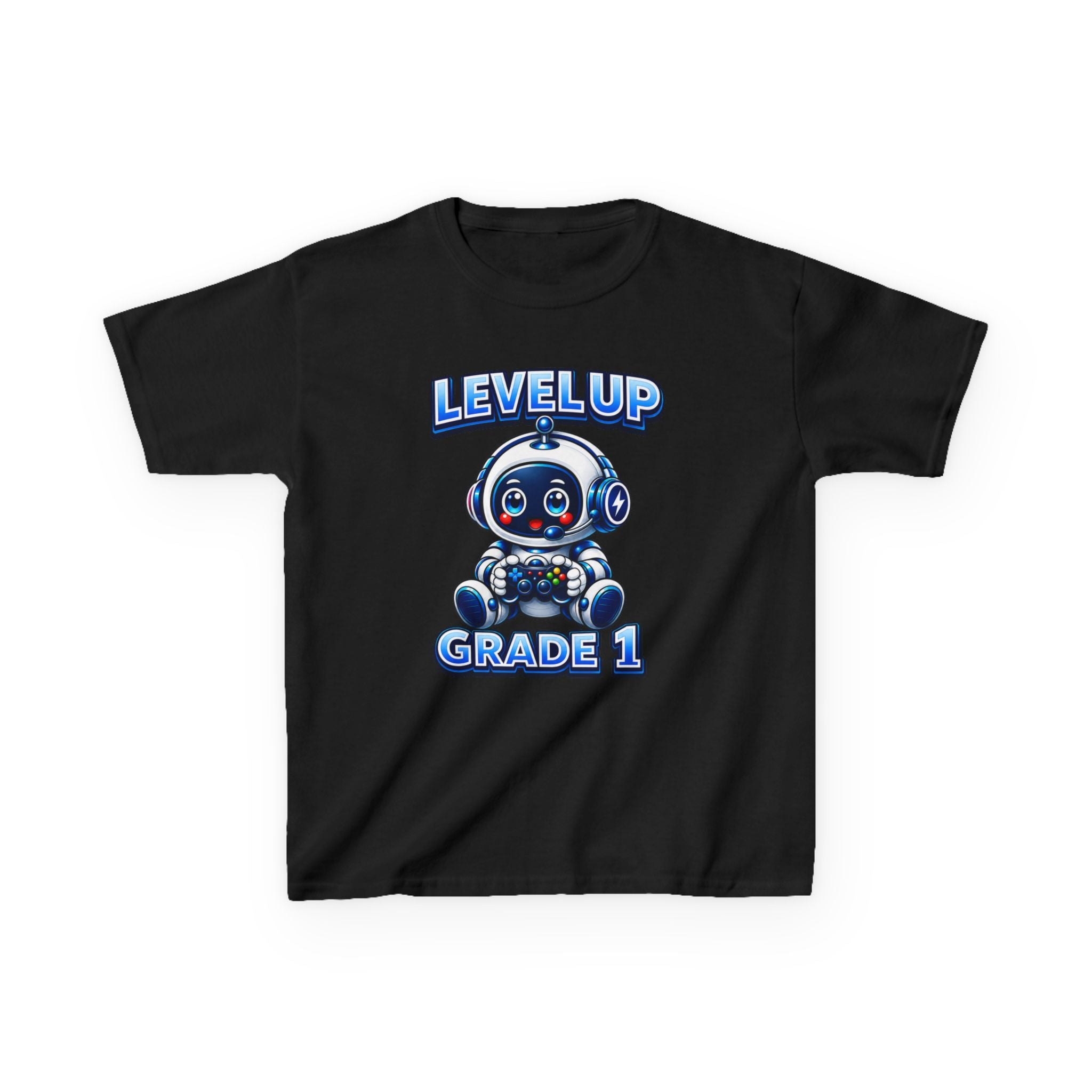 Kids Grade 1 T-Shirt — 'Level Up' Cute Robot Back-to-School Graphic Tee