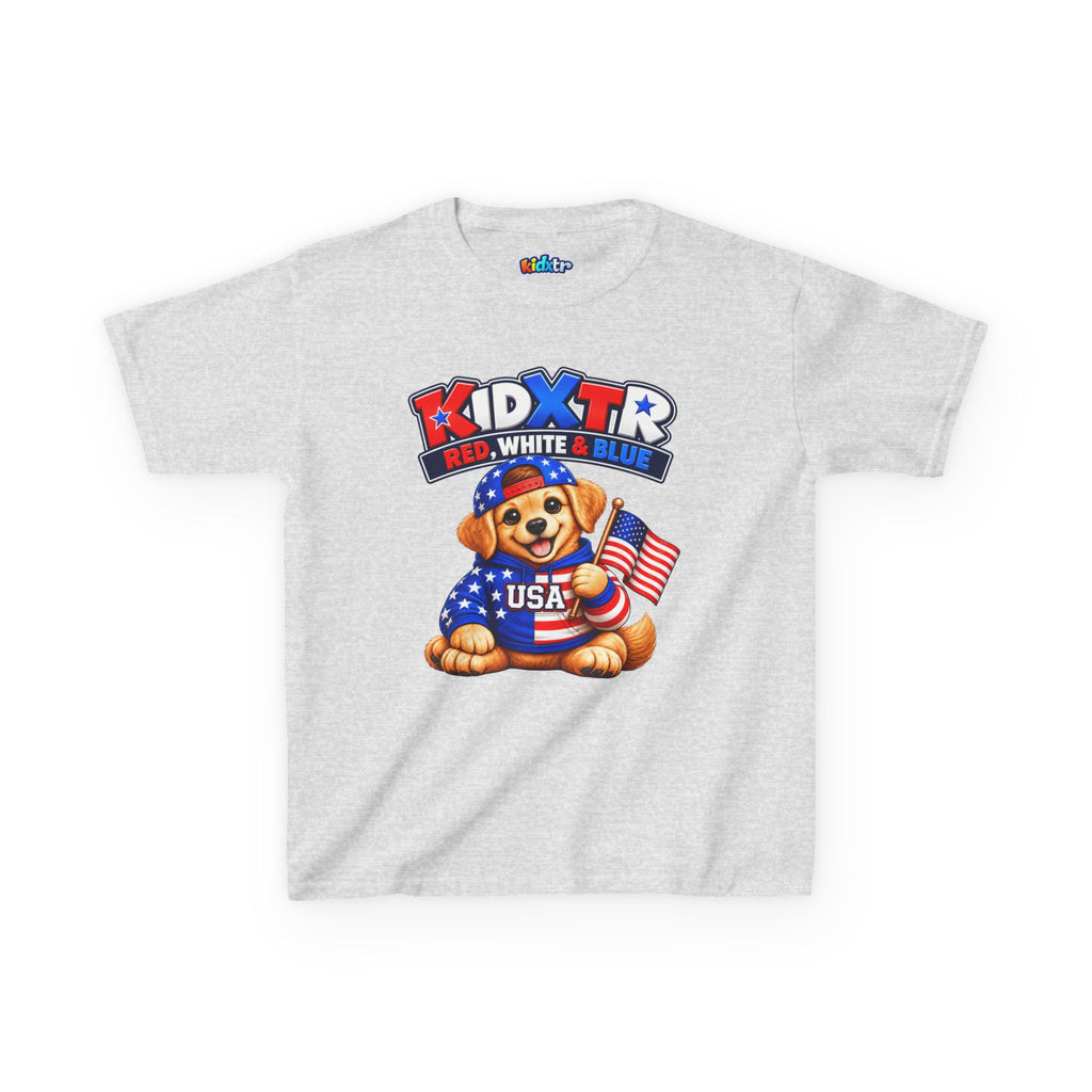 Kidxtr™ Kids Patriotic T-Shirt — 'Red, White & Blue' USA Dog Graphic Tee