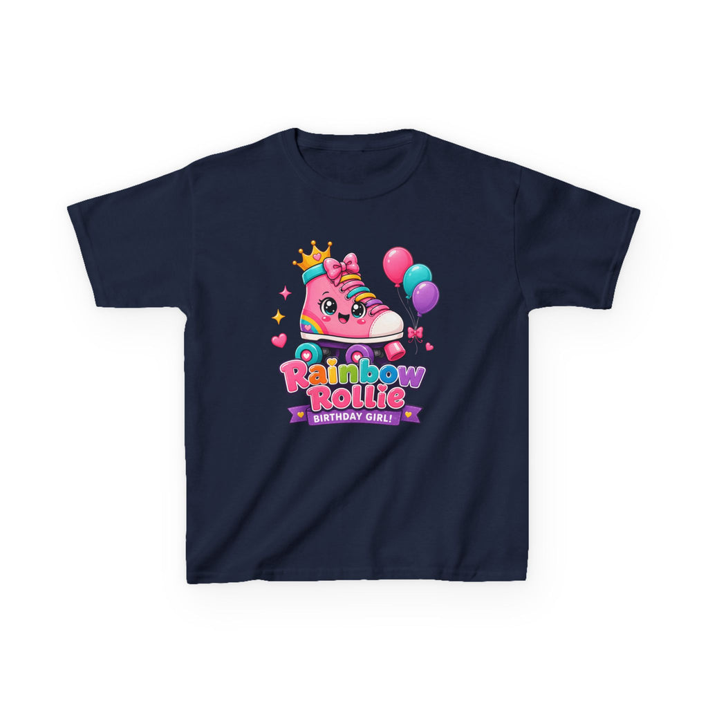 Kids Birthday T-Shirt — 'Rainbow Rollie Birthday Girl' Cute Princess Cake Graphic Tee