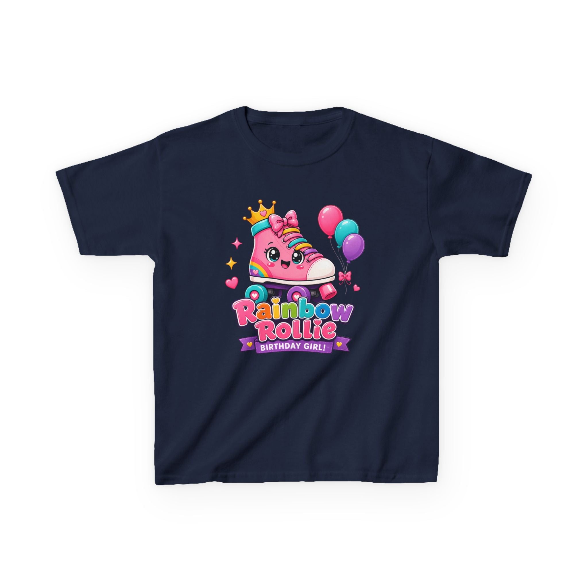 Kids Birthday T-Shirt — 'Rainbow Rollie Birthday Girl' Cute Princess Cake Graphic Tee