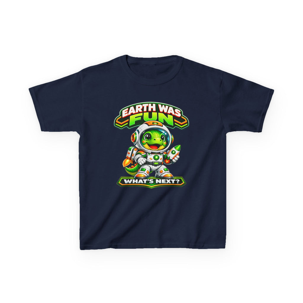 Kidxtr™ Kids Space T-Shirt — 'Earth Was Fun, What’s Next?' Cosmic Dino Graphic Tee