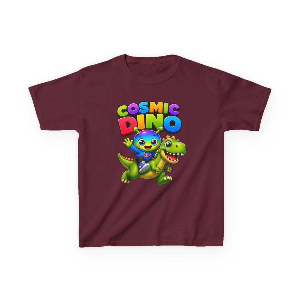 Kids Cosmic Dino T-Shirt — 'Cosmic Dino' Colorful Alien Riding Dinosaur Graphic Tee