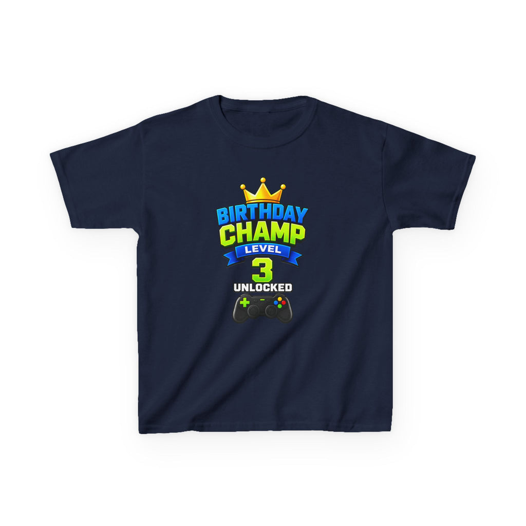 Kids Birthday T-Shirt — 'Birthday Champ' Level 3 Gamer Crown Graphic Tee