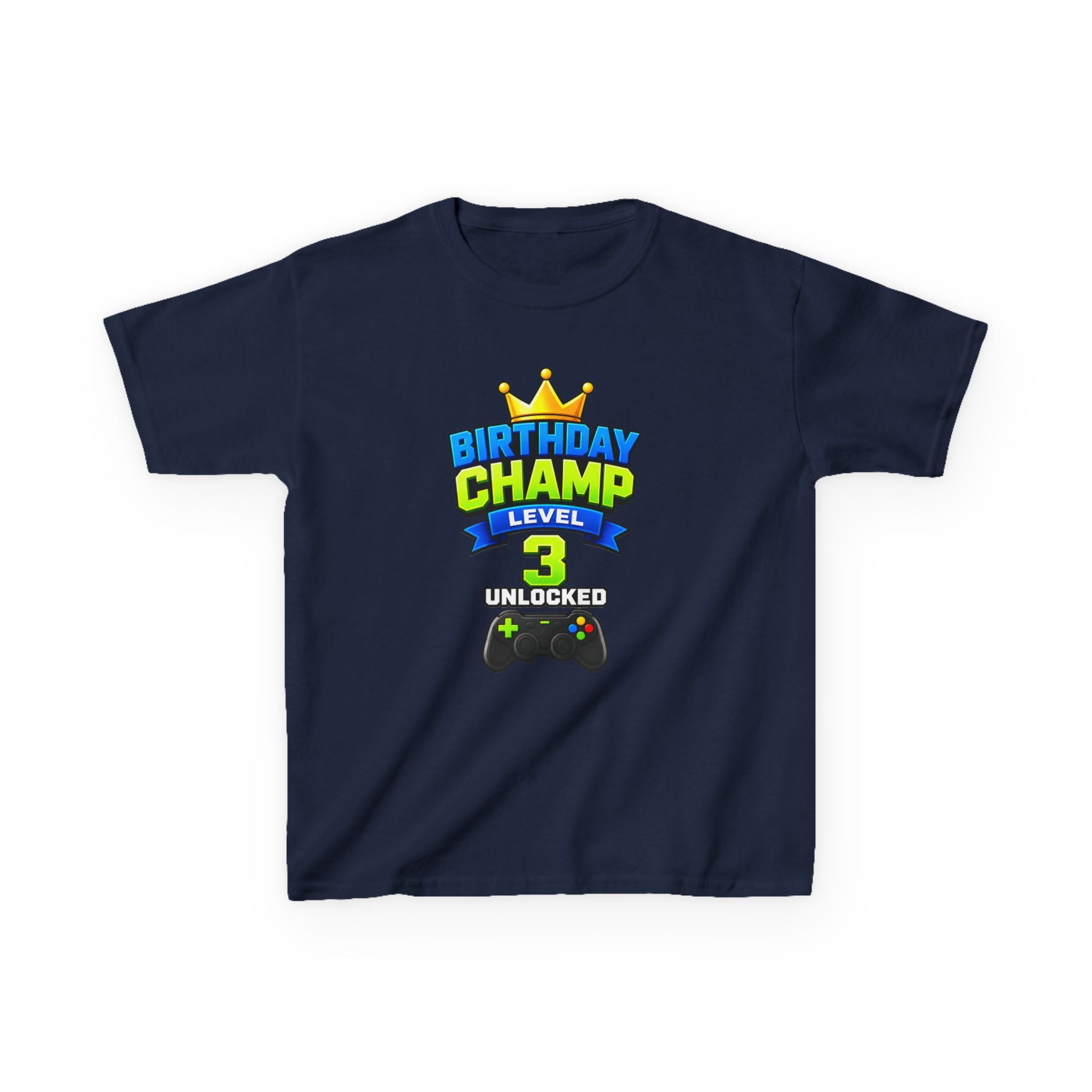 Kids Birthday T-Shirt — 'Birthday Champ' Level 3 Gamer Crown Graphic Tee
