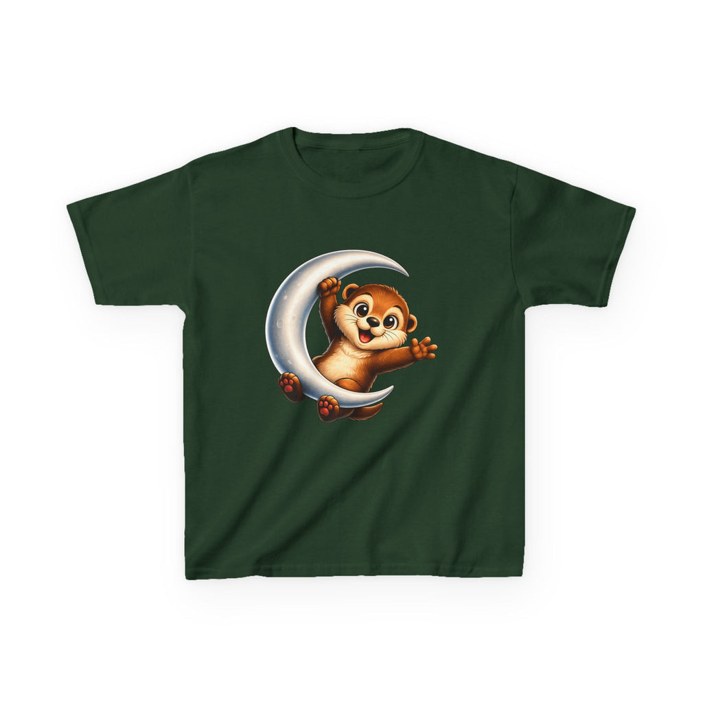 Kids Animal T-Shirt — 'Moon Snuggler' Cute Otter on Moon Graphic Tee