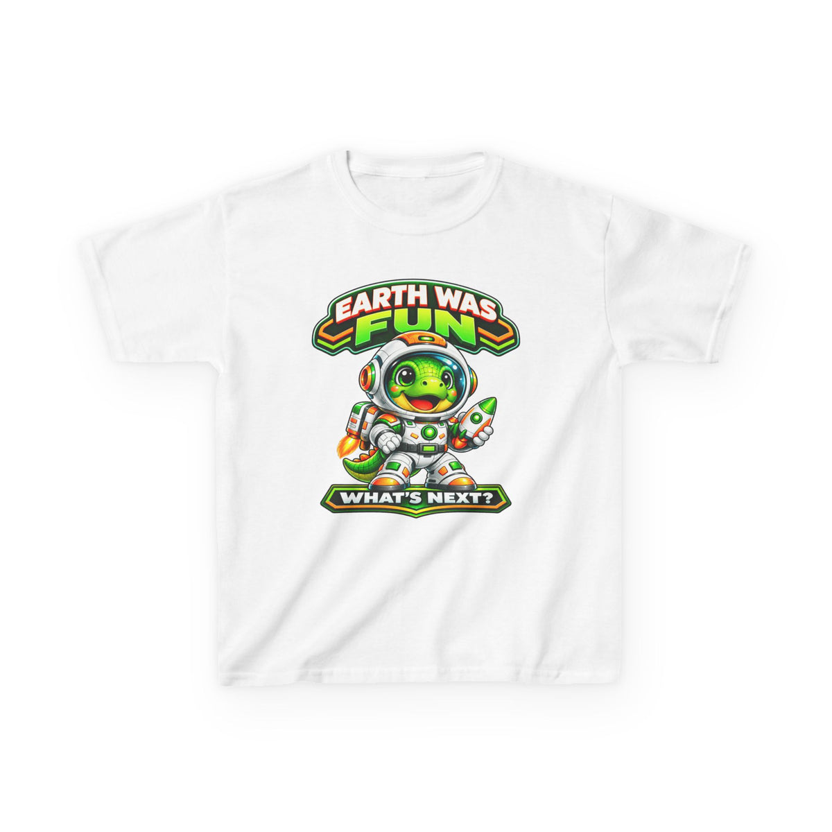 Kidxtr™ Kids Space T-Shirt — 'Earth Was Fun, What’s Next?' Cosmic Dino Graphic Tee