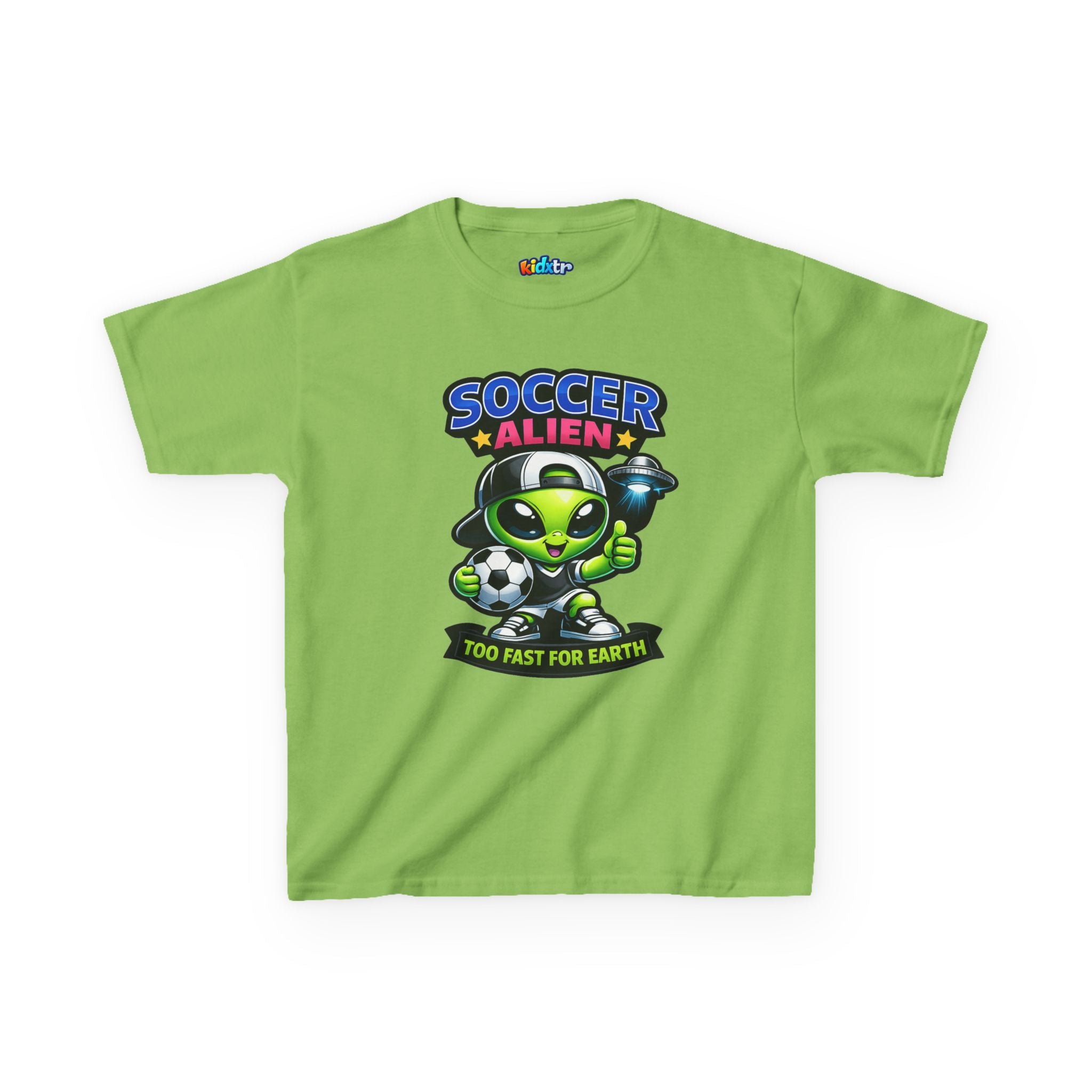 Kidxtr™ Kids Soccer T-Shirt — 'Too Fast for Earth' Soccer Alien Graphic Tee
