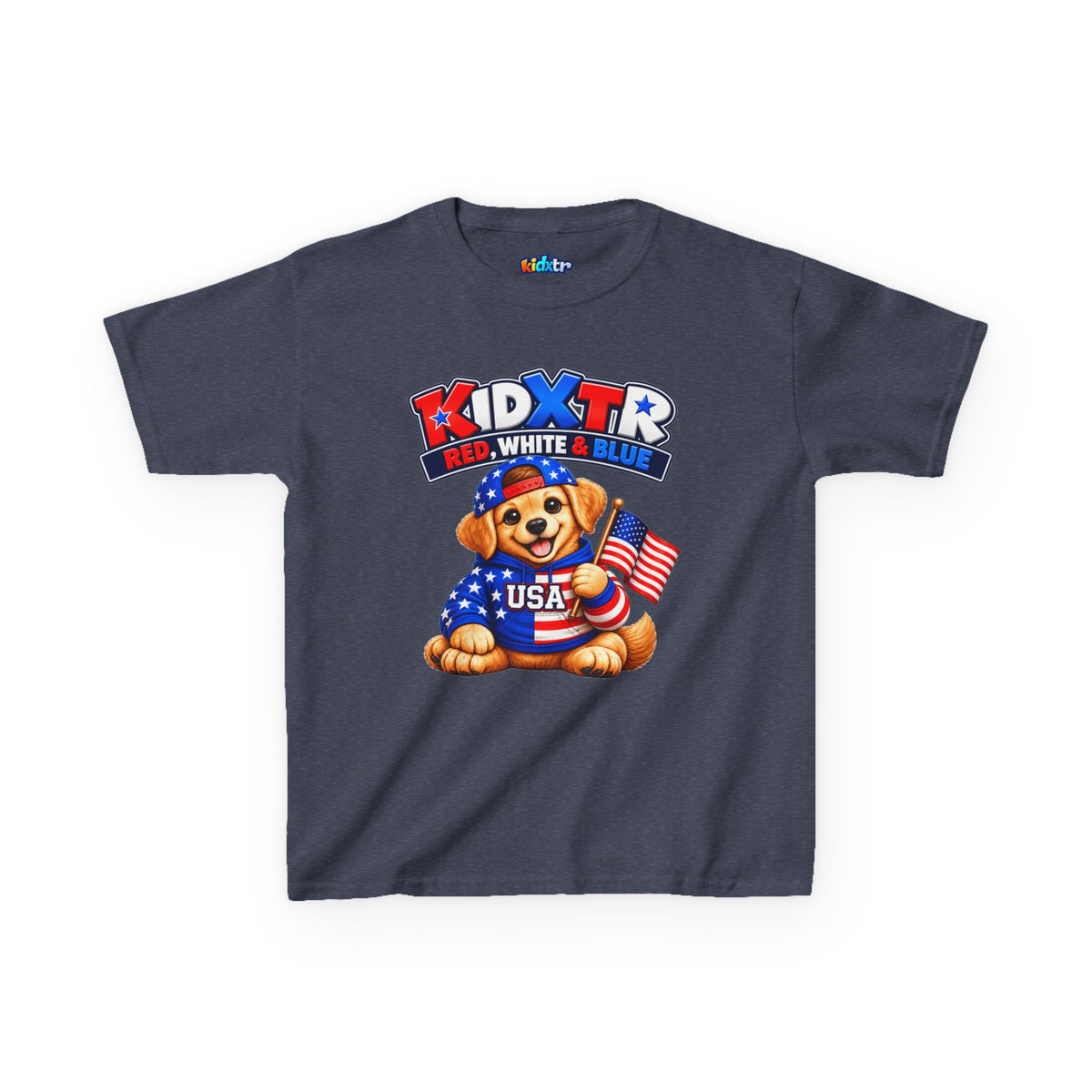 Kidxtr™ Kids Patriotic T-Shirt — 'Red, White & Blue' USA Dog Graphic Tee