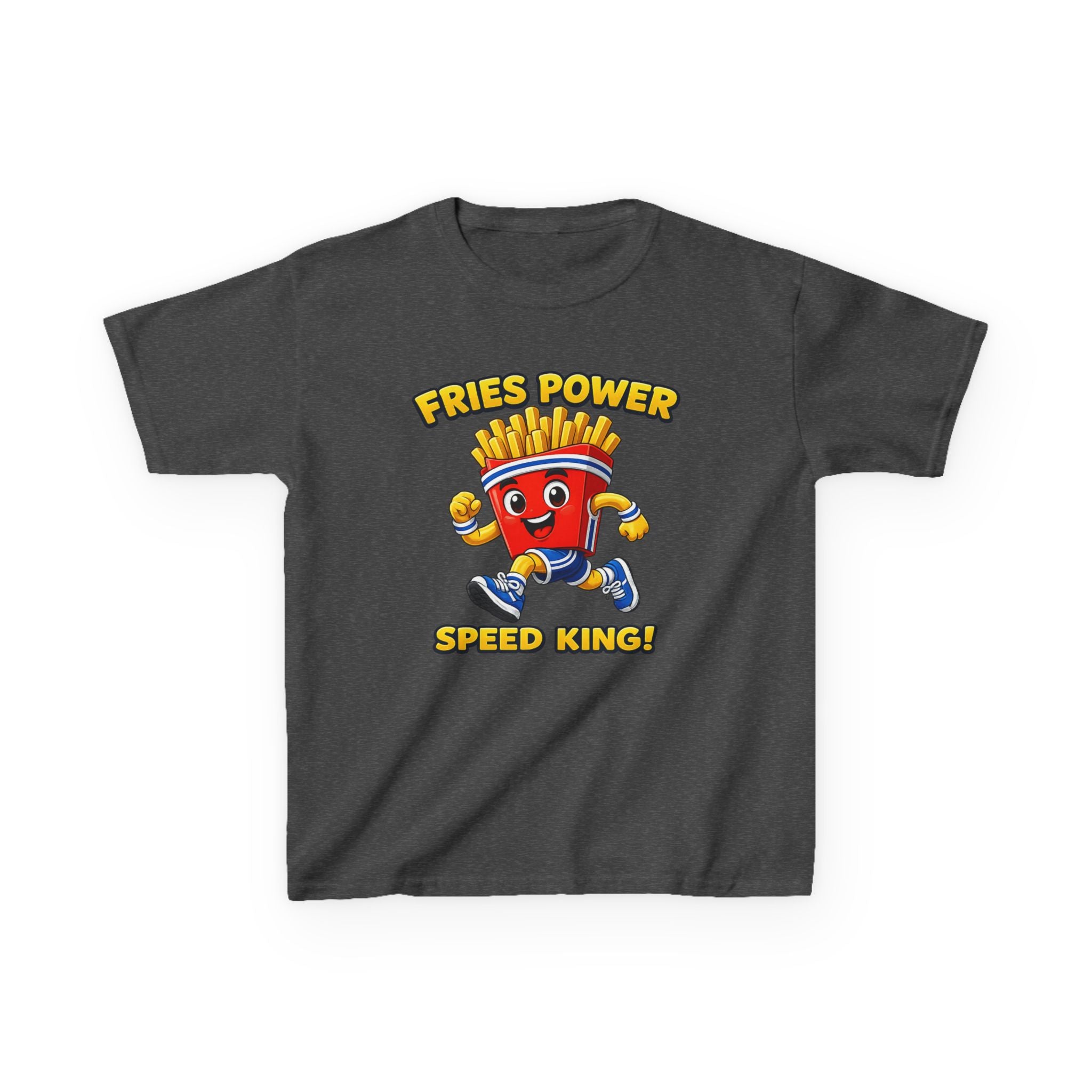 Kids French Fry T-Shirt — 'Fries Power Speed King' Funny Cartoon Graphic Tee