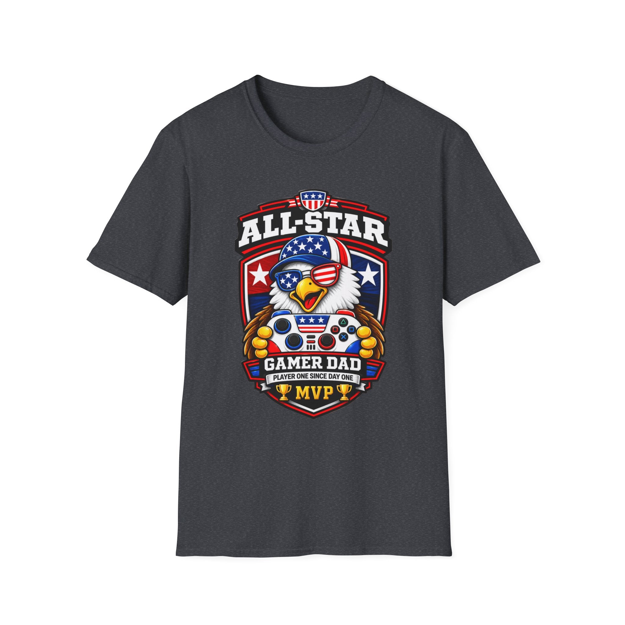 All-Star Gamer Dad T-Shirt — Patriotic Eagle Gaming Graphic Tee