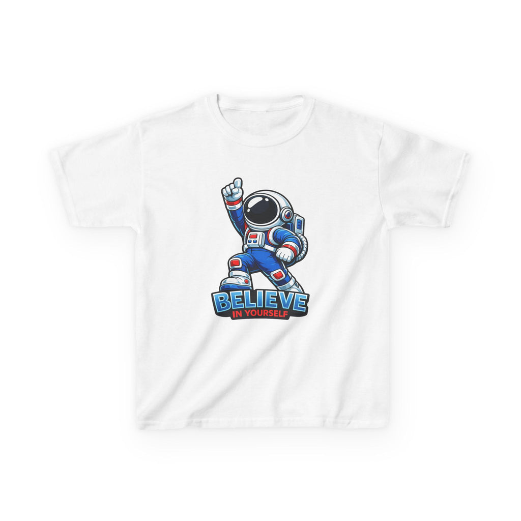 Kids Astronaut T-Shirt — 'Believe In Yourself' Motivational Graphic Tee