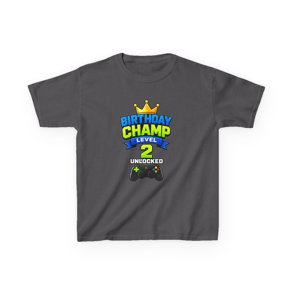 Kids Birthday T-Shirt — 'Birthday Champ' Level 2 Gamer Crown Graphic Tee