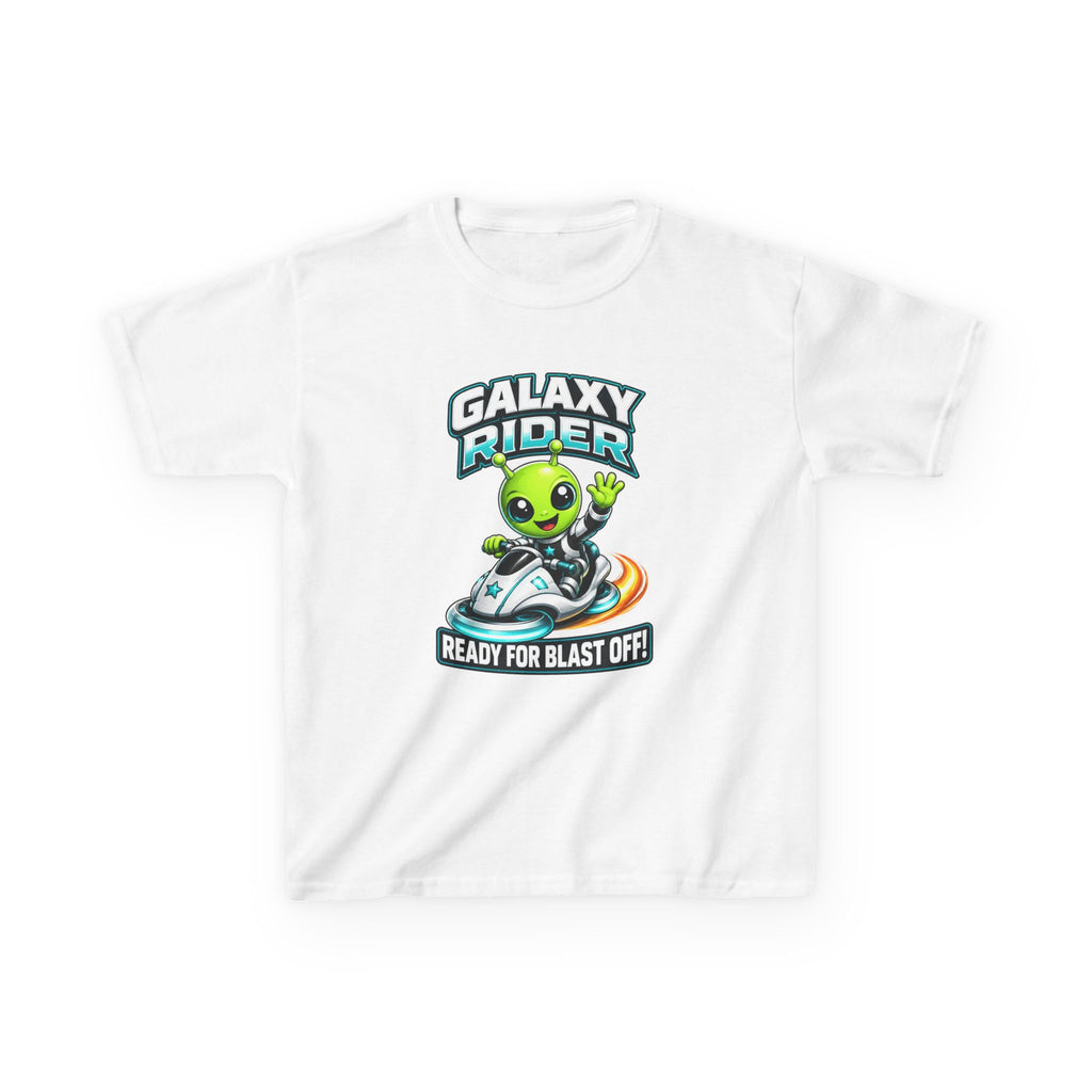 Kids Alien T-Shirt — 'Galaxy Rider: Ready for Blast Off!' Alien Space Rocket Graphic Tee