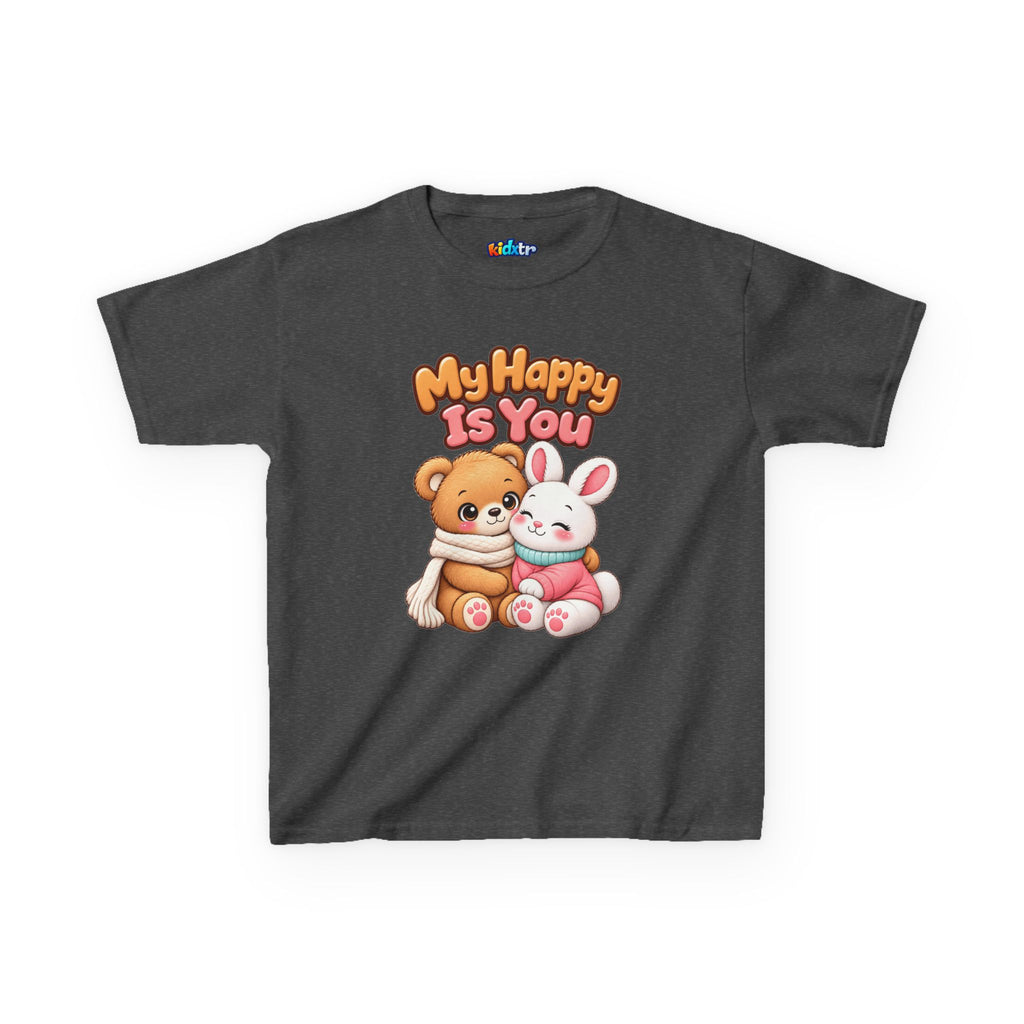 Kidxtr™ Kids Bear & Bunny T-Shirt — 'My Happy Is You' Cute Animal Graphic Tee