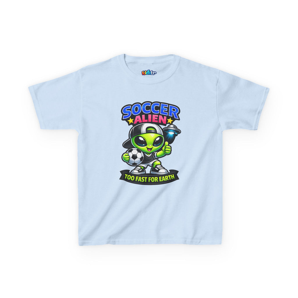 Kidxtr™ Kids Soccer T-Shirt — 'Too Fast for Earth' Alien Soccer Graphic Tee