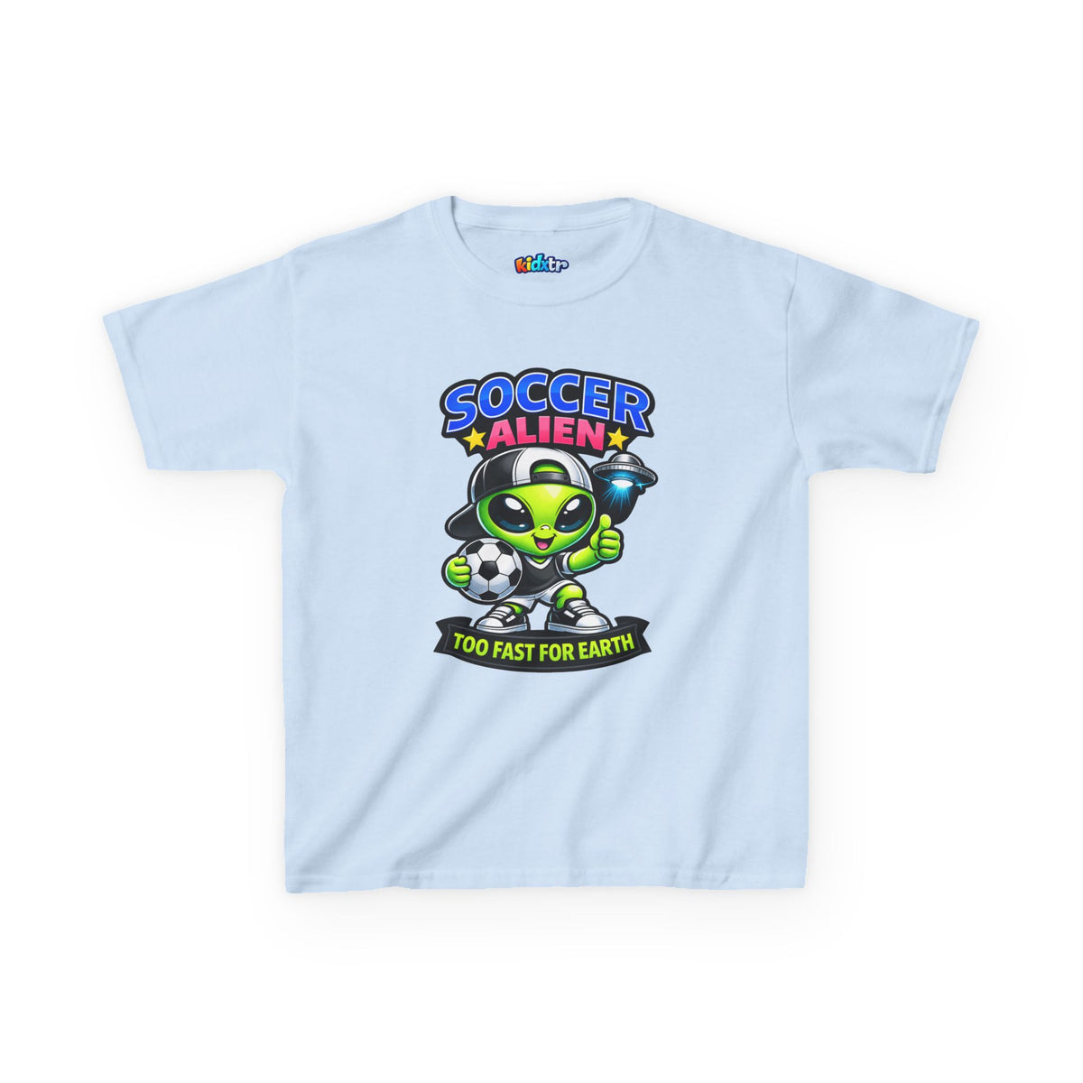 Kidxtr™ Kids Soccer T-Shirt — 'Too Fast for Earth' Alien Soccer Graphic Tee