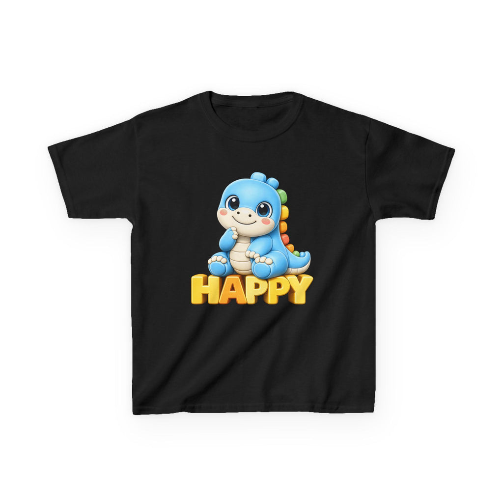Kids Dinosaur T-Shirt — 'HAPPY' Cute Blue Dino Graphic Tee