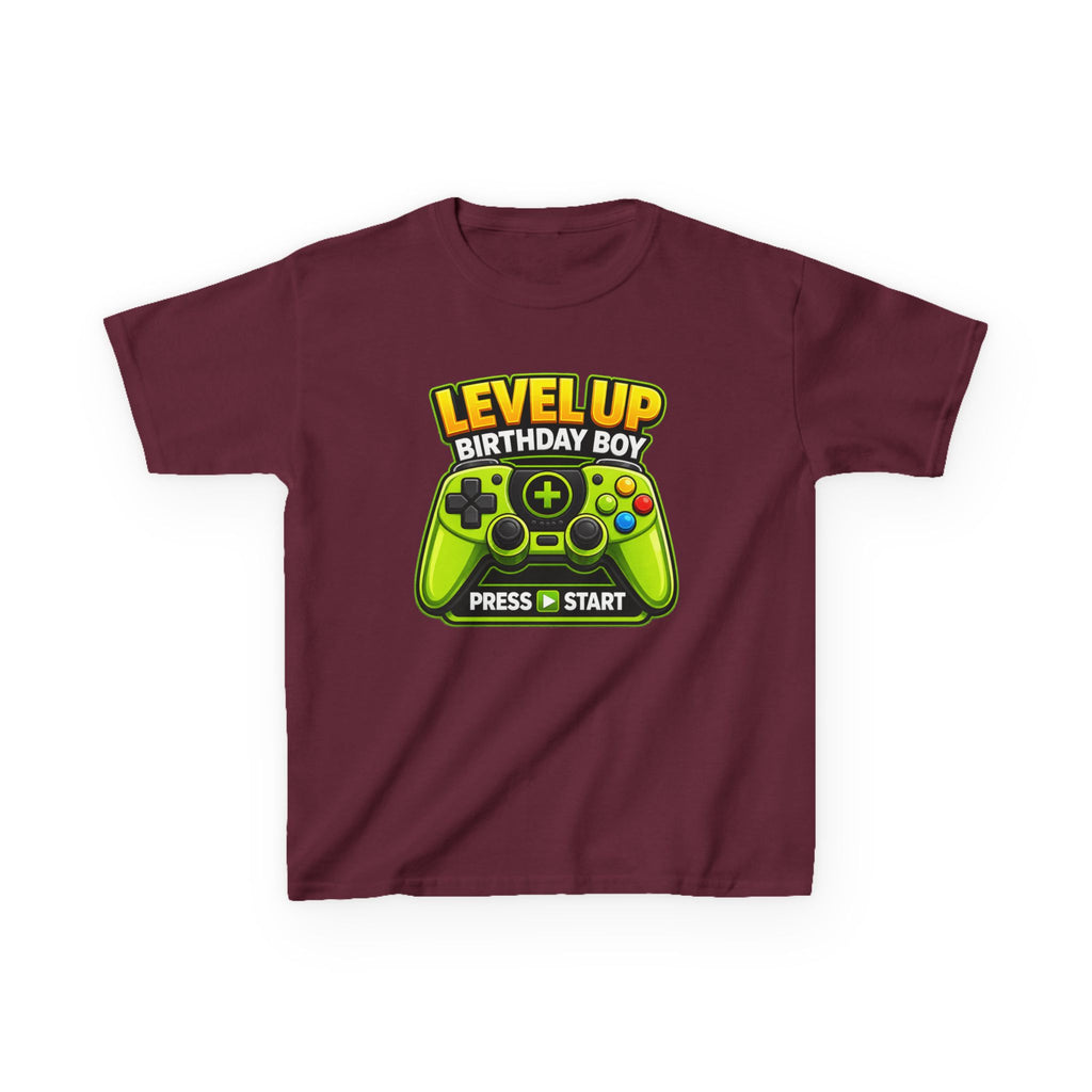 Kids Video Game T-Shirt — 'Level Up Birthday Boy' Game Controller Graphic Tee
