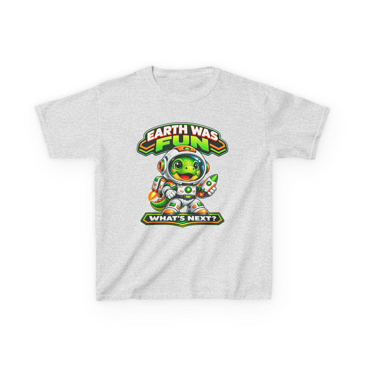 Kidxtr™ Kids Space T-Shirt — 'Earth Was Fun, What’s Next?' Cosmic Dino Graphic Tee