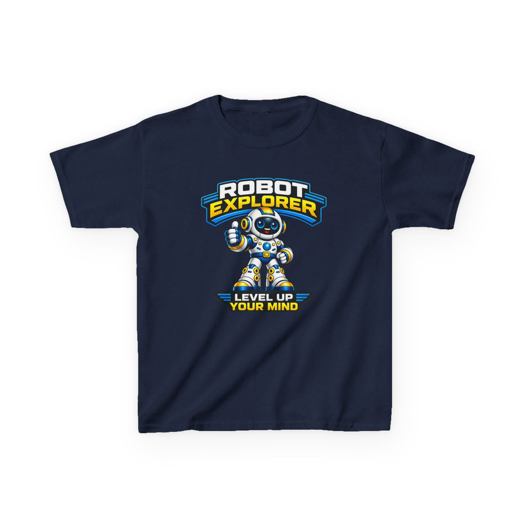 Kids T‑Shirt — "Robot Explorer: Level Up Your Mind" Cute STEM Robot Tee