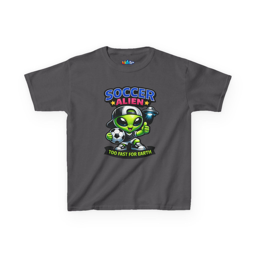Kidxtr™ Kids Soccer T-Shirt — 'Too Fast for Earth' Soccer Alien Graphic Tee