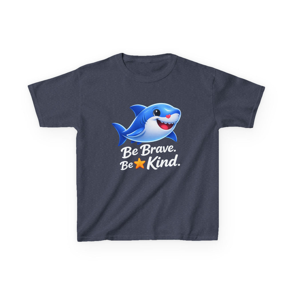 Kids Shark T-Shirt — 'Be Brave. Be Kind.' Cute Shark Graphic Tee