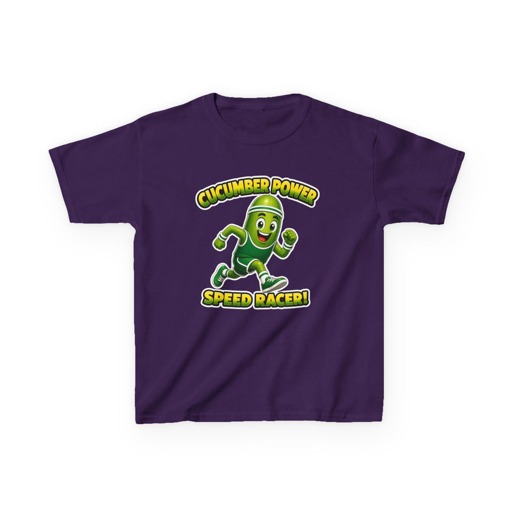 Kids T-Shirt — "Cucumber Power Speed Racer" Cute Cartoon Veggie Tee for Children
