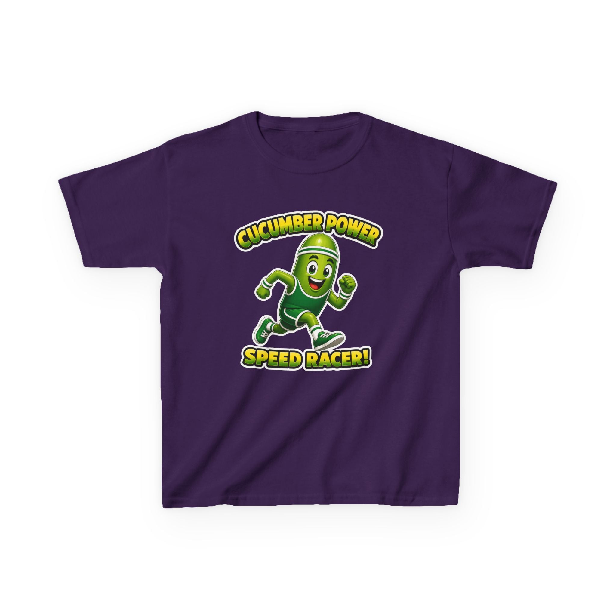 Kids T-Shirt — "Cucumber Power Speed Racer" Cute Cartoon Veggie Tee for Children