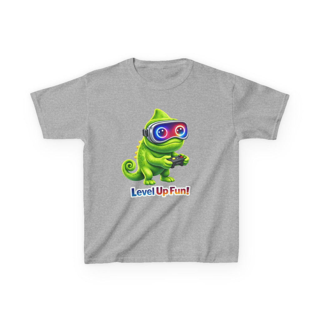 Kids Gaming T-Shirt — 'Level Up Fun!' Chameleon Gamer Graphic Tee